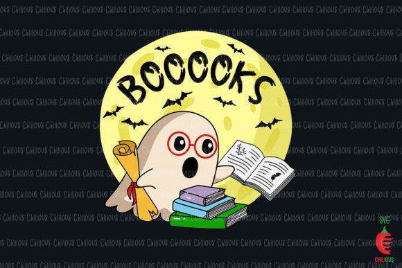 Boooks Moon Ghost Halloween Bookworm